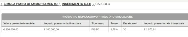 schermata simulazione con importo rata mutuo inpdap
