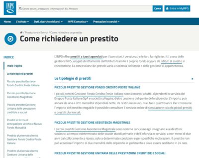 schermata prestiti sito ufficiale inps