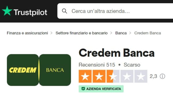 screenshot trustpilot su credem