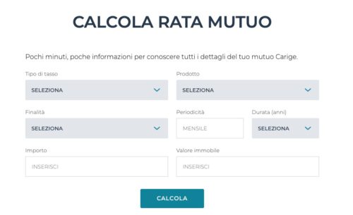 esempio di form per calcolare la rata del mutuo banca carige