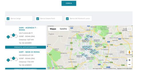 schermata di ricerca filiali banca carige