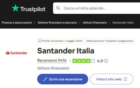 valutazione di santander su trustpilot