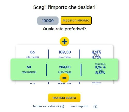 calcola rata sella personal credit