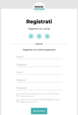 form registrazione mamacrowd