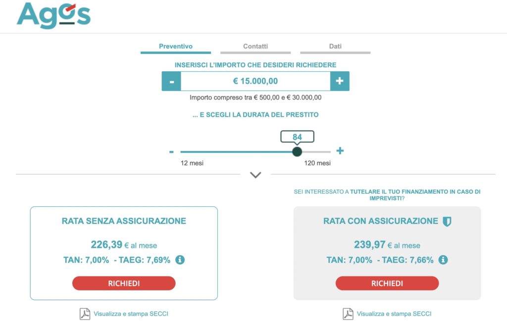 screenshot simulazione Agos