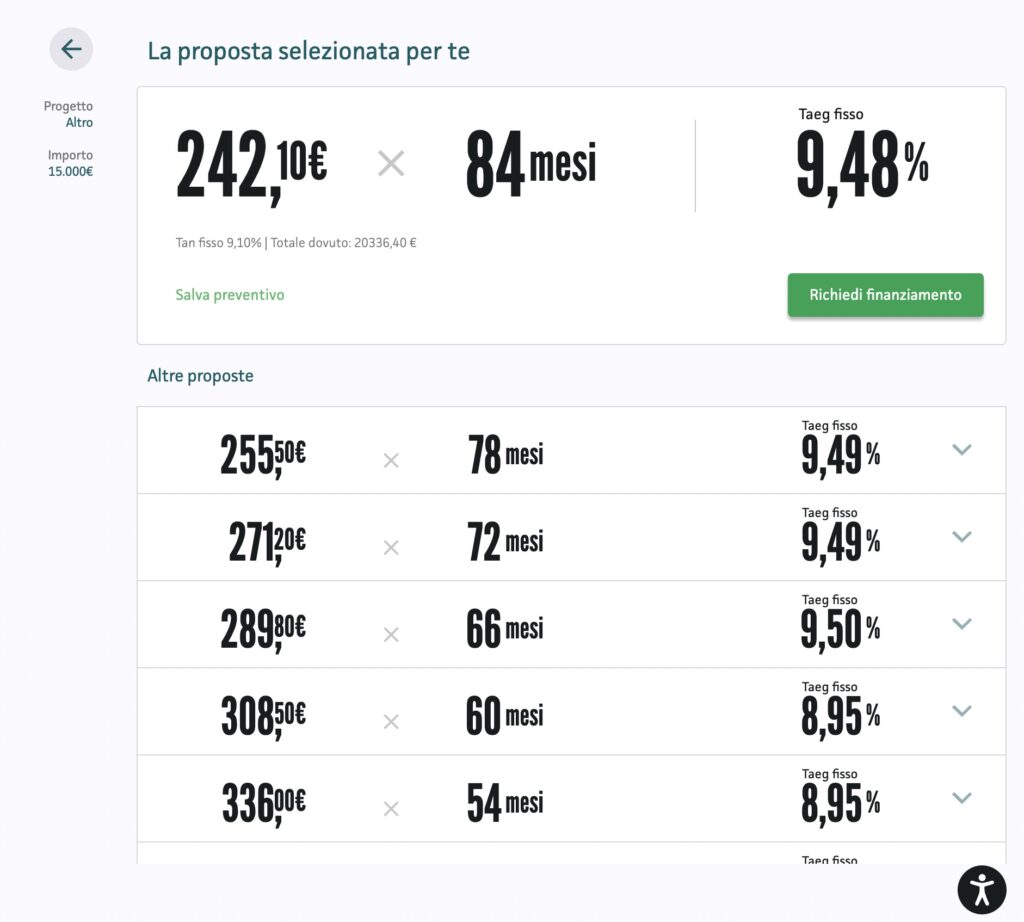 screenshot simulazione findomestic