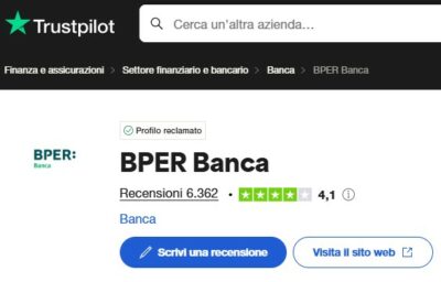 screenshot giudizio bper su trustpilot